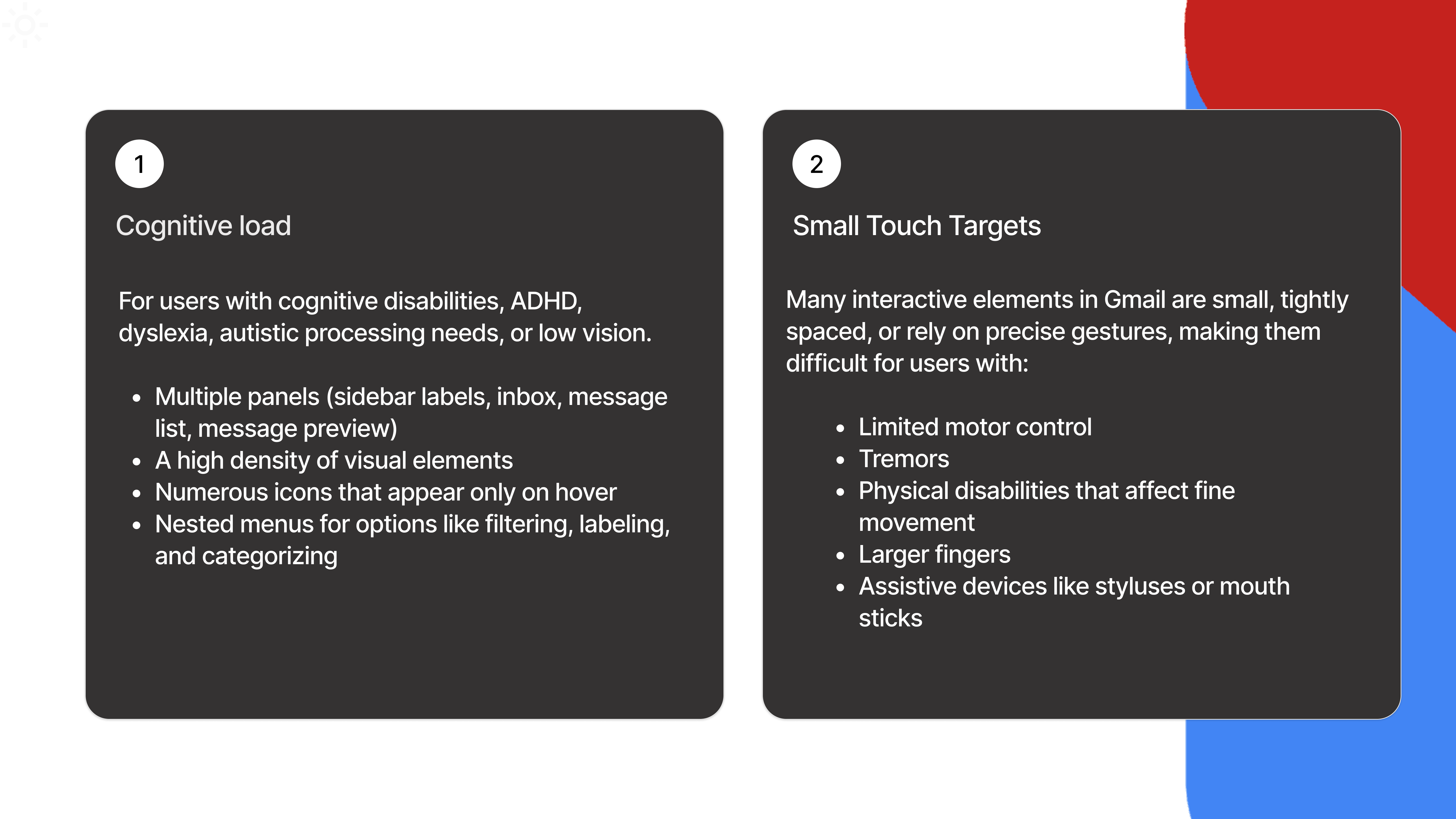 issues with cognitive load and touch targets
