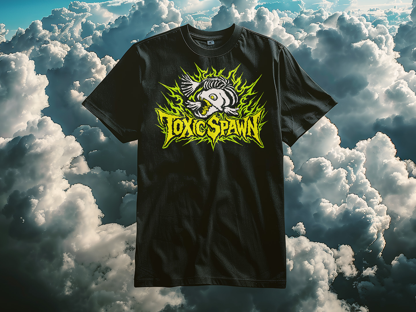 shirt with skeleton fish on it