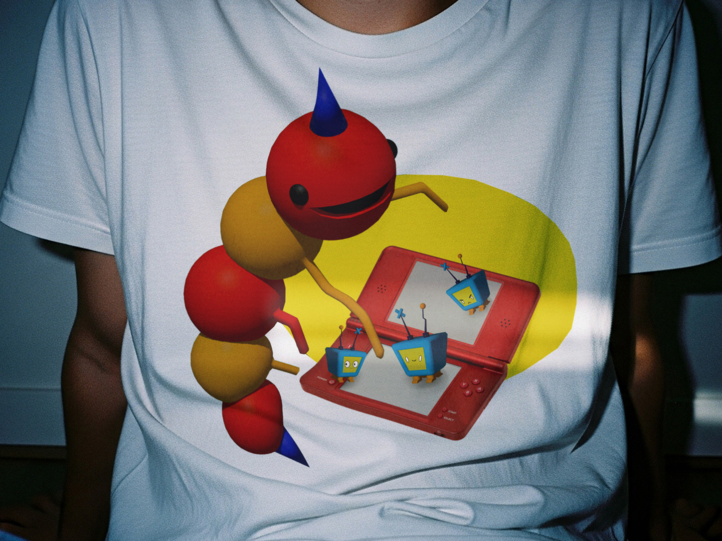 shirt with 3D modeled characters on it